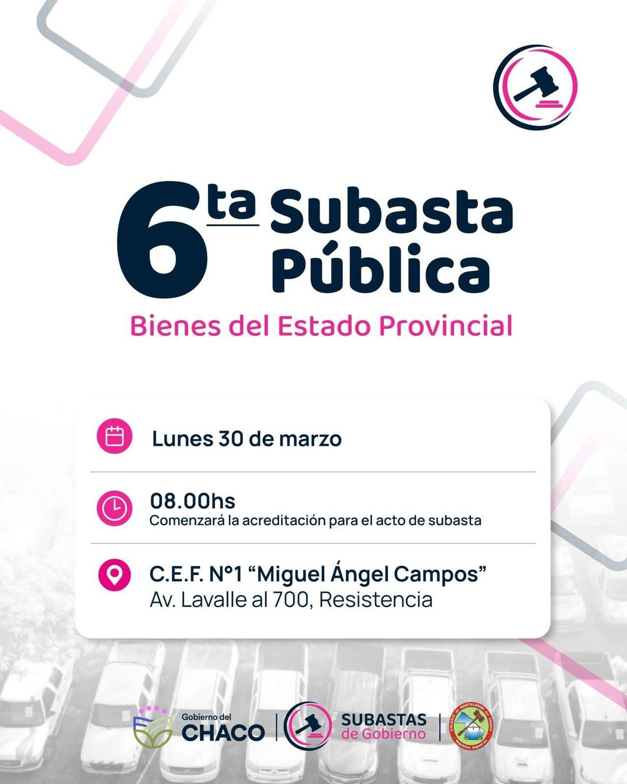 SUBASTA PÚBLICA: ESTE JUEVES, INICIA LA EXHIBICIÓN PREVIA DE LOS VEHÍCULOS